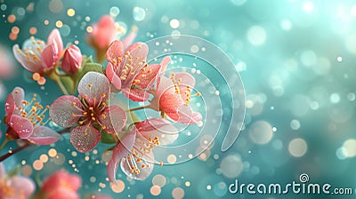 Magical meadow, full of blossoming spring flowers. Website banner or greeting card. Stock Photo