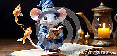 Magical Mouse with Spellbook Stock Photo