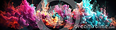 Magical multicolored smokes, cloud, or fog on a black background, Abstract banner Generative Ai Stock Photo