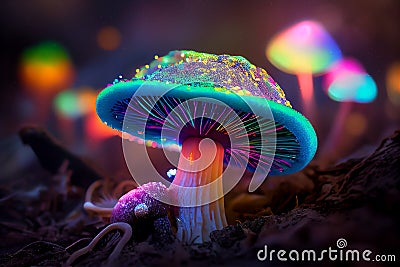 Magical mushroom with fluorescent cap Cartoon Illustration