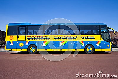 Magical Mystery Tour Bus in Liverpool Editorial Stock Photo