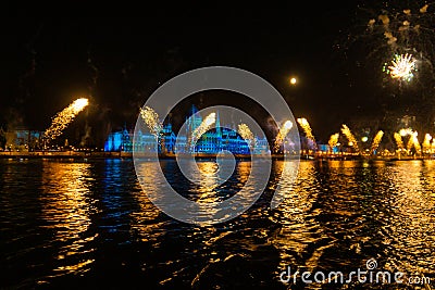 A magical night in Budapest with firework Stock Photo