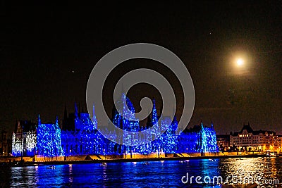 A magical night in Budapest with firework Stock Photo