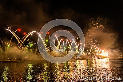 A magical night in Budapest with firework Stock Photo