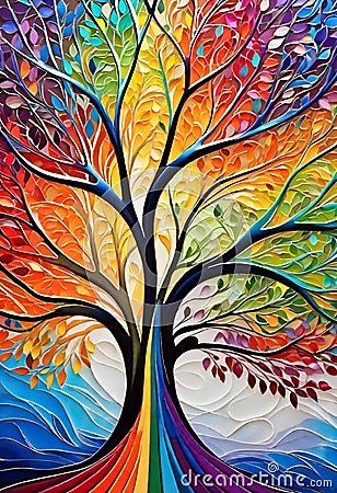 Marvelous Magical Rainbow Tree Stock Photo