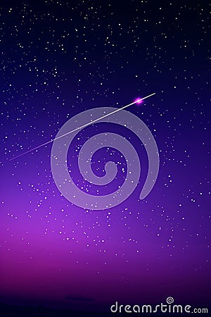 Magical Shooting Star Streaking Across a Vibrant Purple Night Sky, Minimalistic and Photorealistic Stock Photo