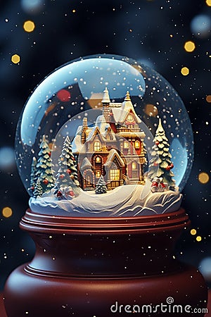 Magical snow globe with Christmas decorations. Stock Photo