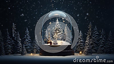 Magical snow globe with Christmas decorations created Stock Photo