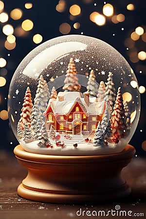 Magical snow globe with Christmas decorations. Stock Photo