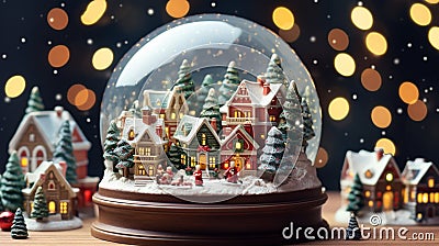 A magical snow globe featuring a miniature Christmas village Stock Photo