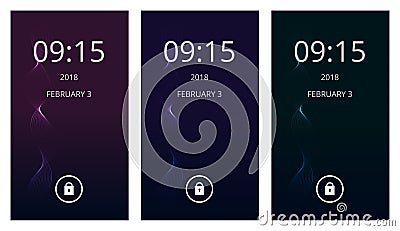 Magical spiral on dark gradient. Set of modern user interface, ux, ui screen wallpapers for mobile smart phone. Vector Illustration