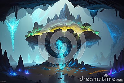 Magical stone portal of Mystical dark forest. Magic lights. Gateway to another realm. Ai Generative Stock Photo