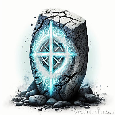 magical stone with symbols Stock Photo