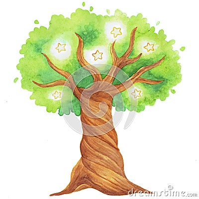 A Magical Tree at the Forest Watercolor Illustration Cartoon Illustration