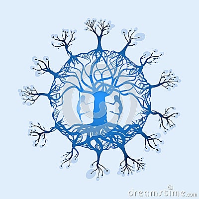 Magical Tree of Life with two dancers Vector Illustration