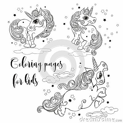 Magical unicorns coloring. For children Vector Stock Photo