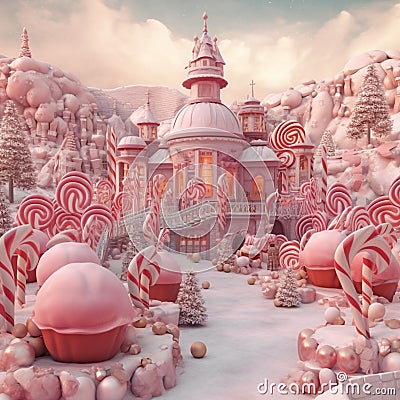 Magical winter holiday town made of candy and sweets, Christmas fairytale castle Stock Photo