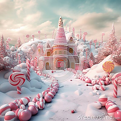 Magical winter holiday town made of candy and sweets, Christmas fairytale castle Stock Photo
