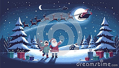 Magical Winter Night Vector Illustration