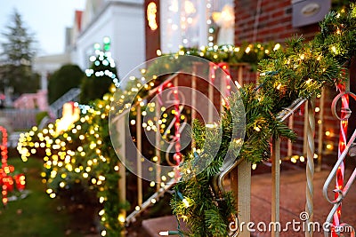 Magically decorated yard, staircase and house for the Christmas holidays Stock Photo
