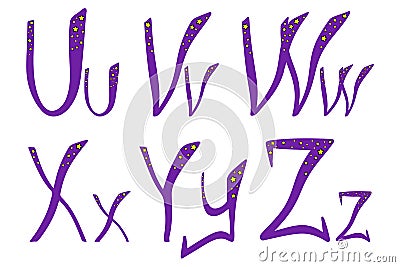 Magician alphabet for halloween - U V W X Y Z Vector Illustration