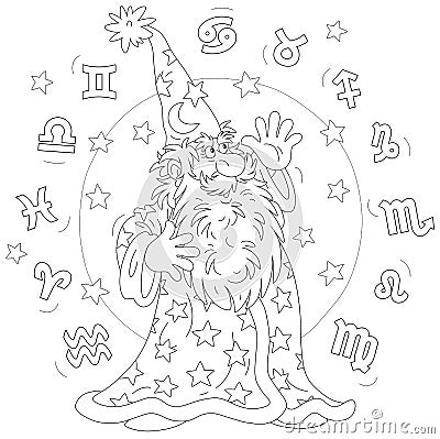 Magician astrologer and Zodiac signs Vector Illustration
