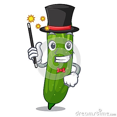 Magician fresh cucumber slice on mascot board Vector Illustration
