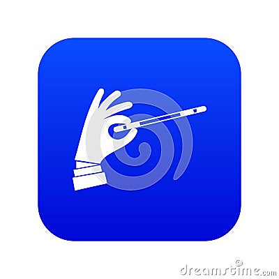 Magician hand with a magic wand icon digital blue Vector Illustration