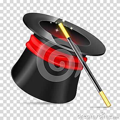 Magician Hat with Wand Vector Illustration