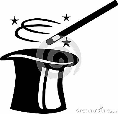 Magician Hat and Wand Vector Illustration