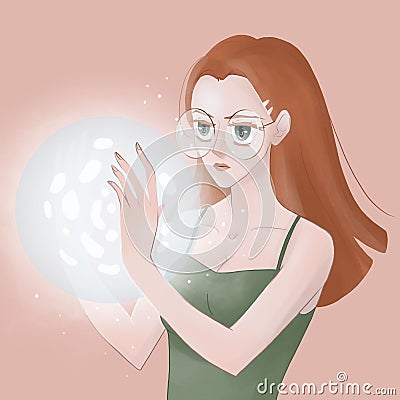 Magician with her magic ball Stock Photo