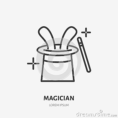 Magician line icon. Vector logo for illusionist, party service or event agency. Linear illustration of magic wand and Vector Illustration