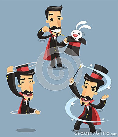 Magician Magic Trick Performance Cartoon Illustration