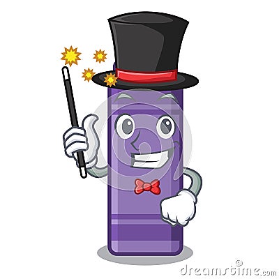 Magician purple crayon in a mascot bag Vector Illustration