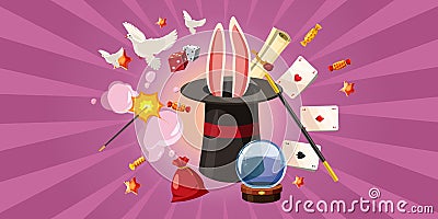 Magician rabbit banner horizontal, cartoon style Vector Illustration