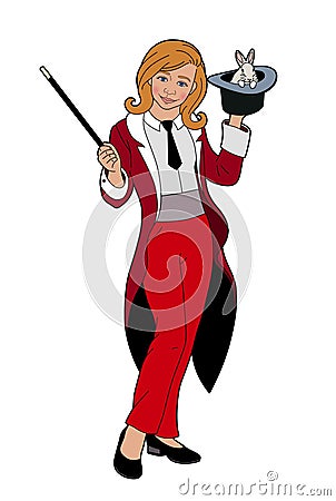 Magician with a rabbit Vector Illustration