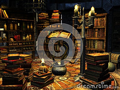 Magician's study Cartoon Illustration