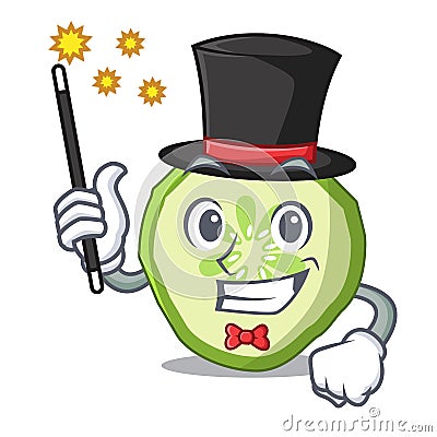 Magician vegetable organic food slice cucumber mascot Vector Illustration