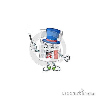 Magician white calculator cartoon character with mascot Vector Illustration