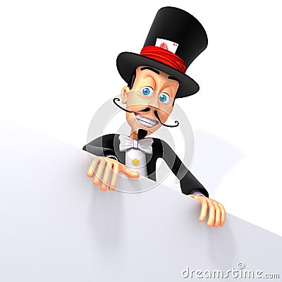Magician with white panel Cartoon Illustration