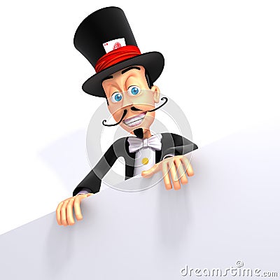 Magician with white panel 3d illustration Cartoon Illustration