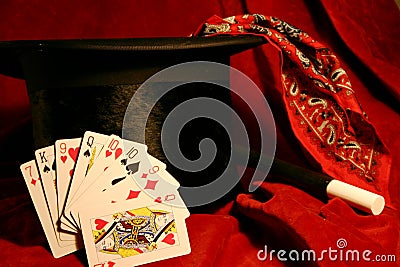 The Magicians Magic Hat Wand & Cards Stock Photo