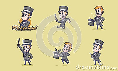 magicians and magic tools. Vintage style Vector Illustration