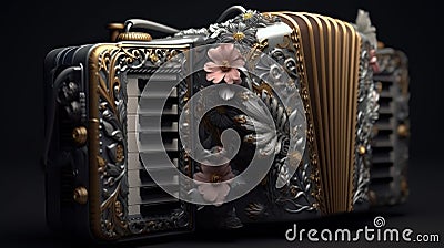 magine an ethereal music instrument, specifically an accordion, adorned with intricate details and ornate designs. The Cartoon Illustration