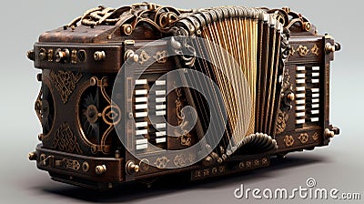 magine an ethereal music instrument, specifically an accordion, adorned with intricate details and ornate designs. The Cartoon Illustration