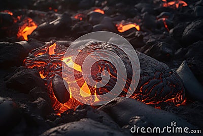 Magma lava cracked glow, embers. AI generated Stock Photo