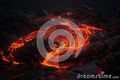 Magma lava cracked glow, embers. AI generated Stock Photo