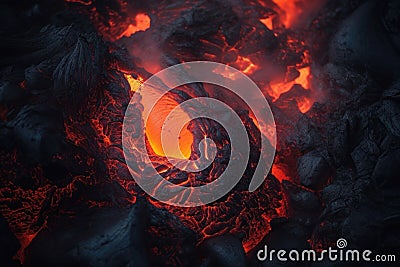 Magma lava cracked glow, embers. AI generated Stock Photo