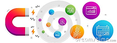 Energy, Resilience and Website statistics icons set. Analytics graph, Trade chart and Calendar graph signs. Vector Vector Illustration