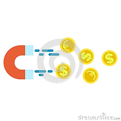 Magnet Attracting Euro Coins and Dollar Money Vector Illustration